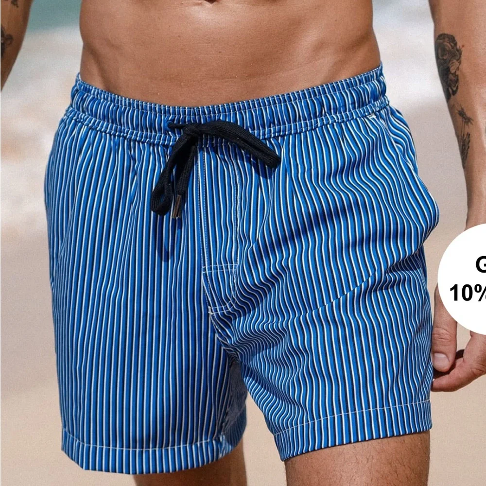 Blue Striped Men's Swim Shorts